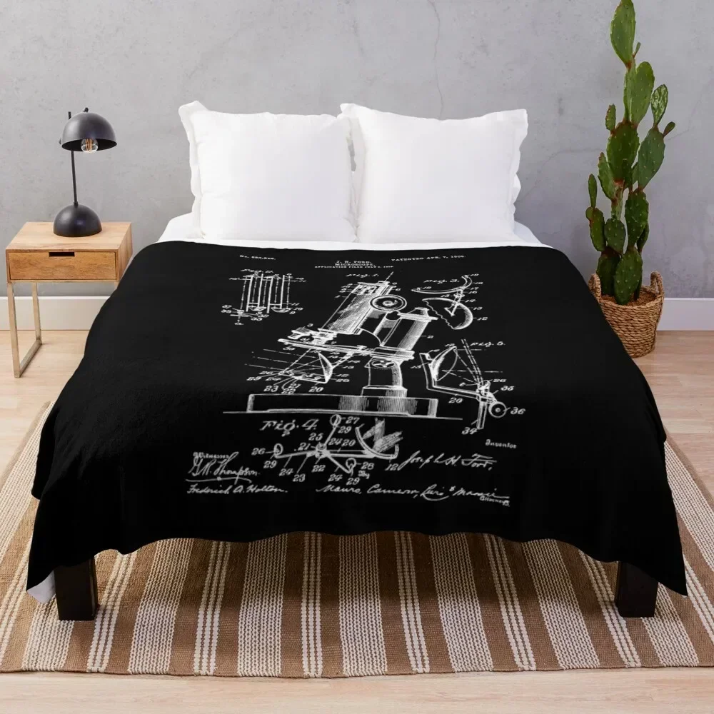 Microscope Patent / Microscope Art gifts / Microscope Patent Illustration Throw Blanket Hairy Beach Blankets