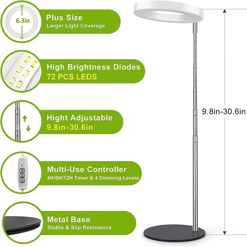 1/2/3 anéis espectro completo planta halo regulável cresce a luz com temporizador para plantas de mesa interior pequena planta luz altura ajustável