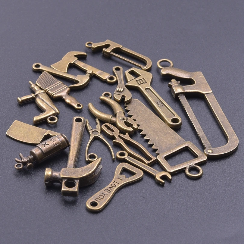 10/20/30pcs/Lot Bronze Tools DIY Jewelry Pendants I Love You Bottle Opener Brush Charms In Bulk Metal Jewellry Making Supplies