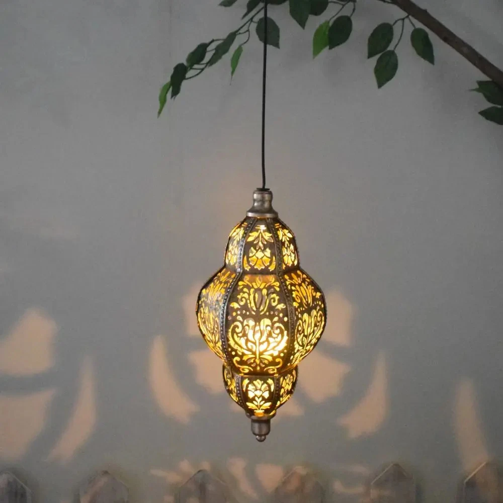 

Solar Powered Solar Lantern Waterproof Lithium Battery Moroccan Lantern Hollowed-out Iron Art Solar Lighting Garden Decoration