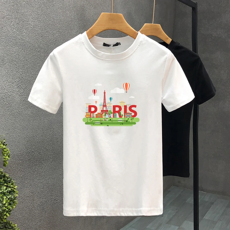 High Quality Luxury Brand 100% Cotton Design Paris Printing Tees Summer Harajuku Men/Women Short Sleeve T-shirt Asian Size S-5XL