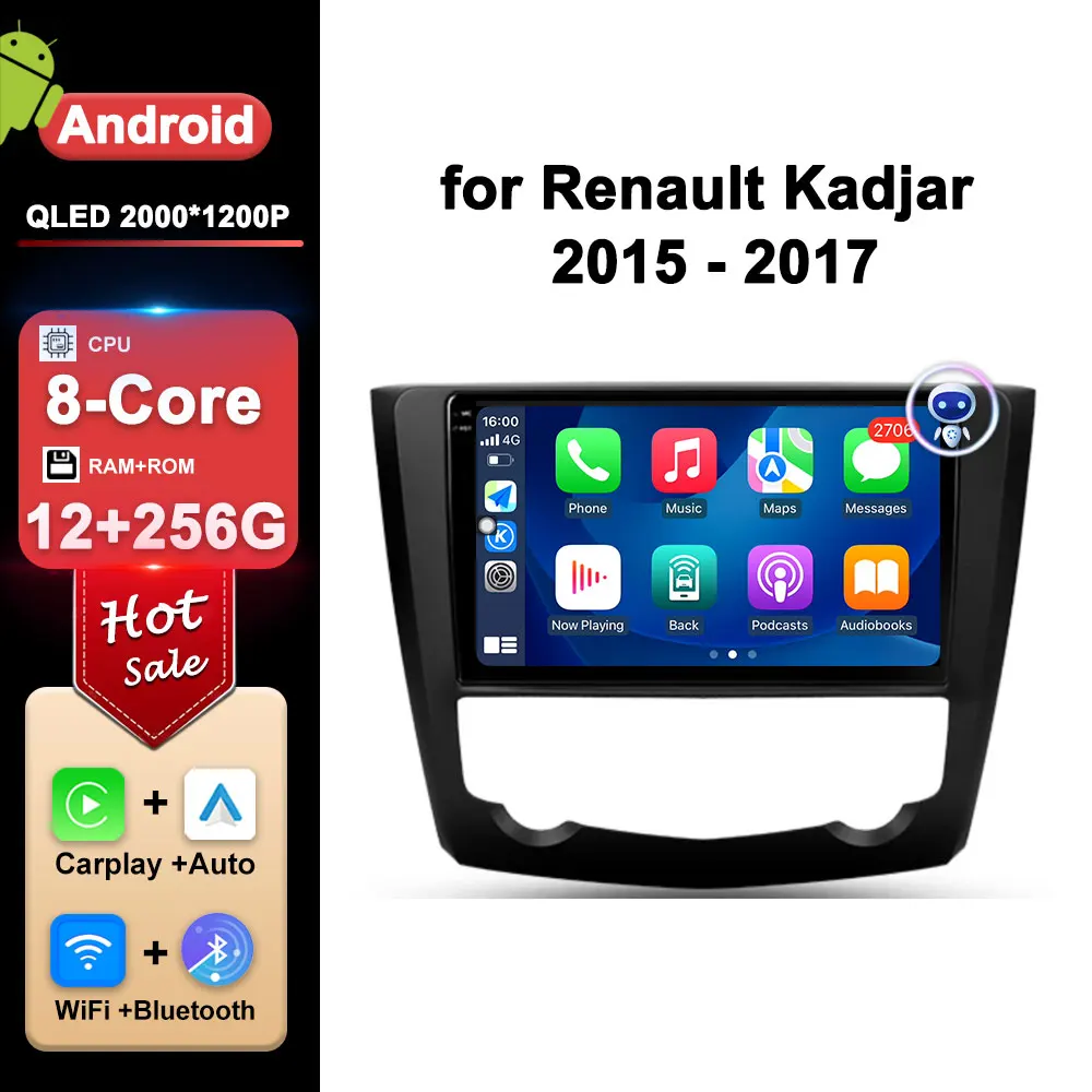 

9 '' Android 14 for Renault Kadjar 2015 - 2017 Car Radio Multimedia Player Wireless Carplay GPS Navigation DSP Stereo WiFi+4G BT