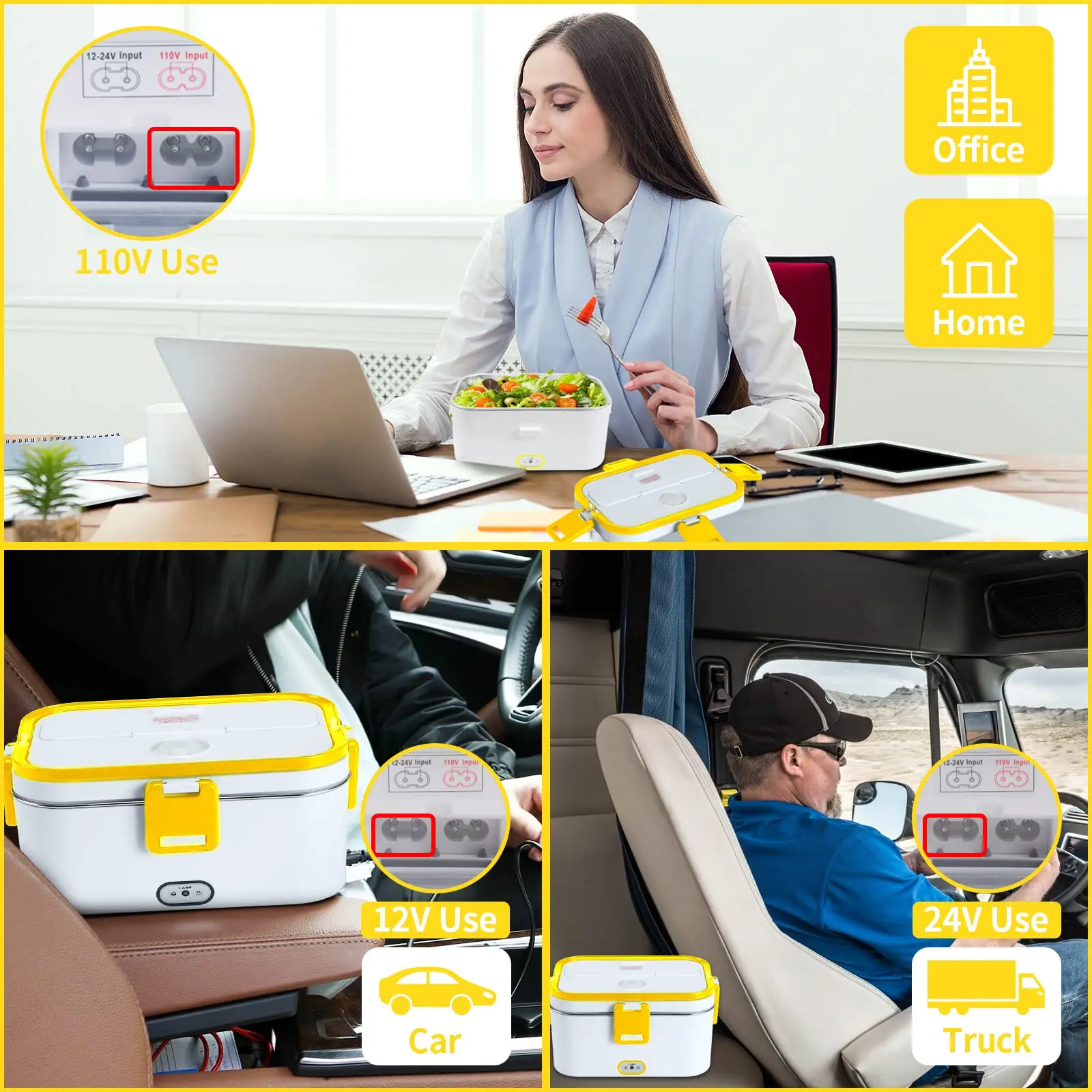 Electric Lunch Box 60W Food Heater 2-in-1 Portable Leakproof Heated Lunch Box for Car/Truck/Office with Insulated Carry Bag