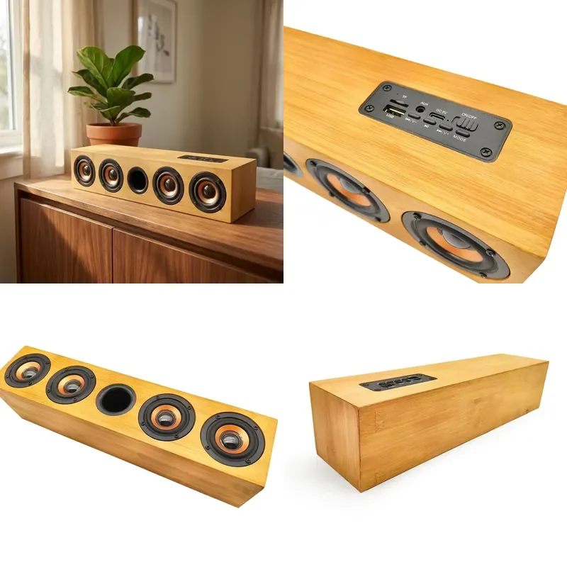 for Portable Wireless Mini Speaker with RGB LED Light Bamboo Style Music Stereo WiFi Communication Function