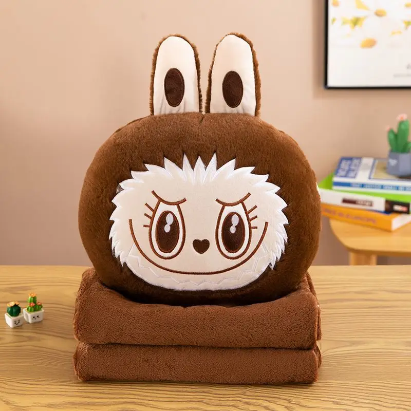 Mart labubu pillow quilt dual-purpose 2-in-1 cute cartoon creative personality car student nap blanket pillow holiday gift