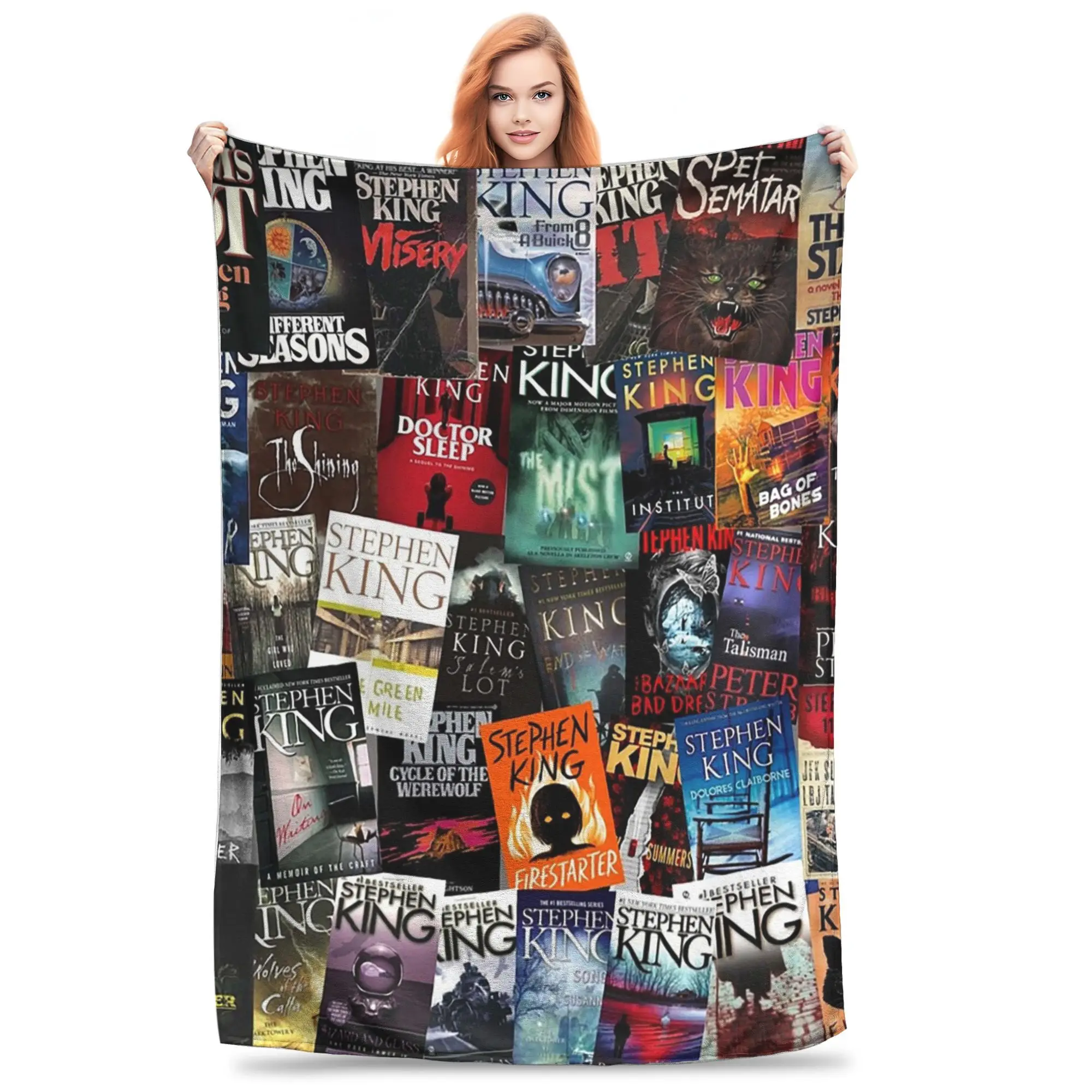 Stephen King Book Covers, Horror Bookworm Blankets Soft Warm Flannel Throw Blanket Bedspread for Bed Living room Picnic Travel