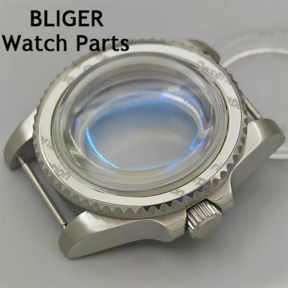 BLIGER 40mm Silver Sterile Stainless Steel Watch Case With Blue AR Coated Domed Glass Fit NH34 NH35 NH36 ETA2824 PT5000 Movement