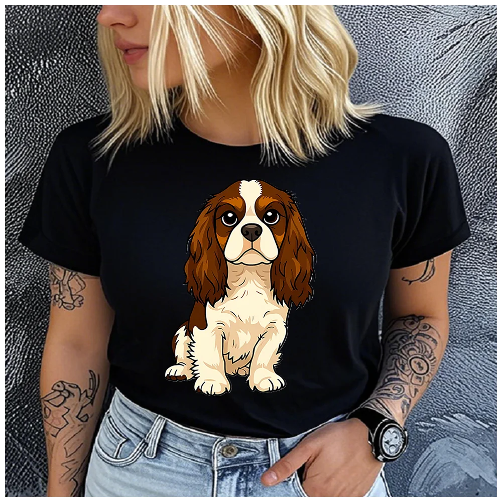 

Unisex 100% Cotton Summer Top Cavalier King Charles Spaniel Print Loose round Neck Short Sleeve Fashionable for Astrology Lovers