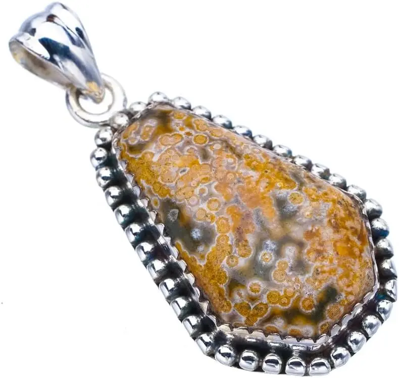 

Hesy Natural Ocean Jasper Handmade 925 Sterling Silver Pendant 1.5" F4225