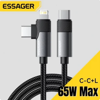 Essager 2 en 1 Cable USB tipo C 65W PD Cable de carga rápida tipo C a Cable Lightning para iPhone 15 16 Pro Max MacBook iPad Xiaomi