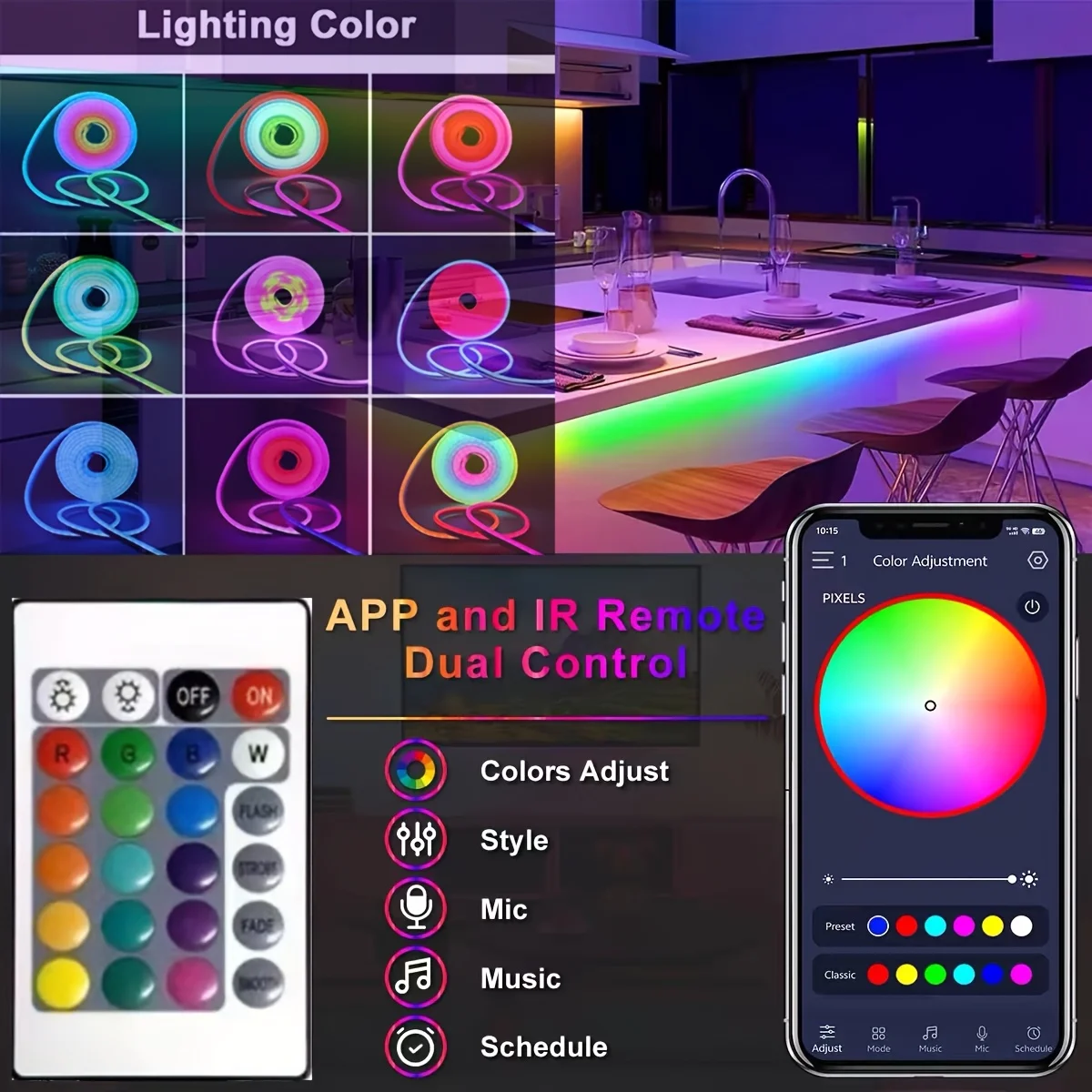 1–5m RGB Neon Light Strip with Smart App Remote Control USB Powered Flexible LED Silicone Rope Lighting for Christmas Room Decor