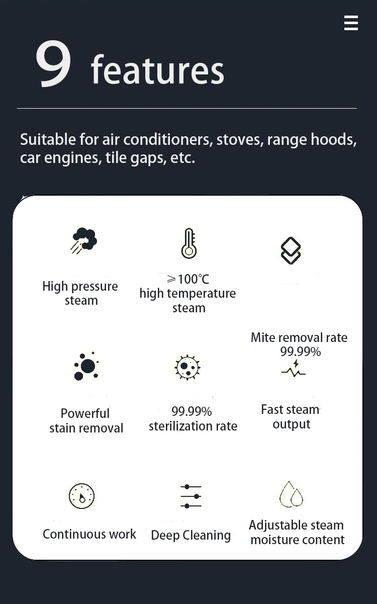 Description Picture 3 of itemHandheld home high temperature steam cleaners high pressure steamer for car detailing kitchen Air Conditioner