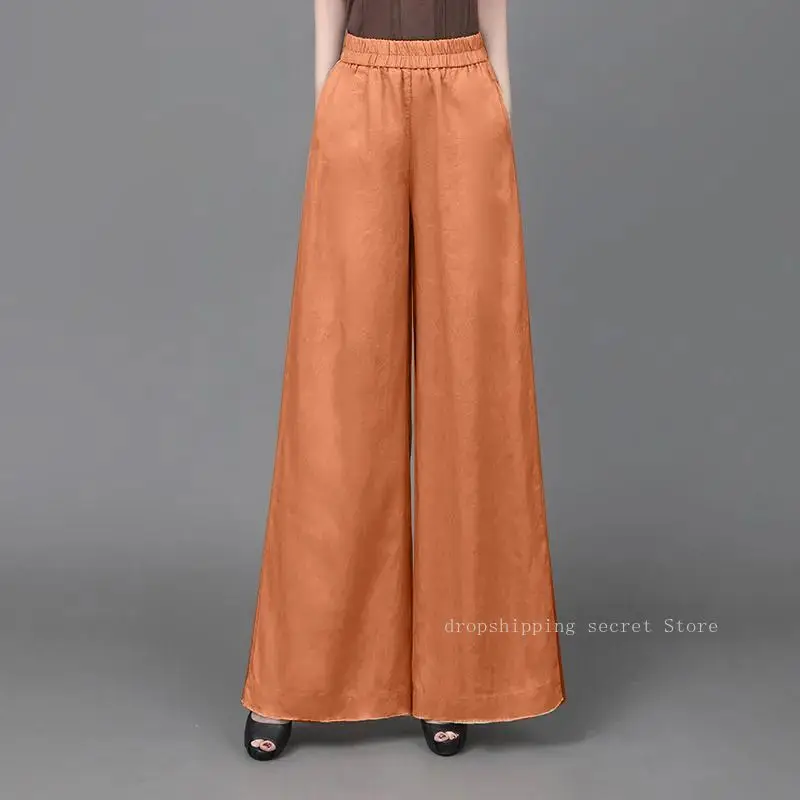 الكتان واسعة أرجل السراويل سراويل صيفية الإناث فضفاضة القطن المرأة السراويل اللف عالية الخصر الترفيه مستقيم بنطلون