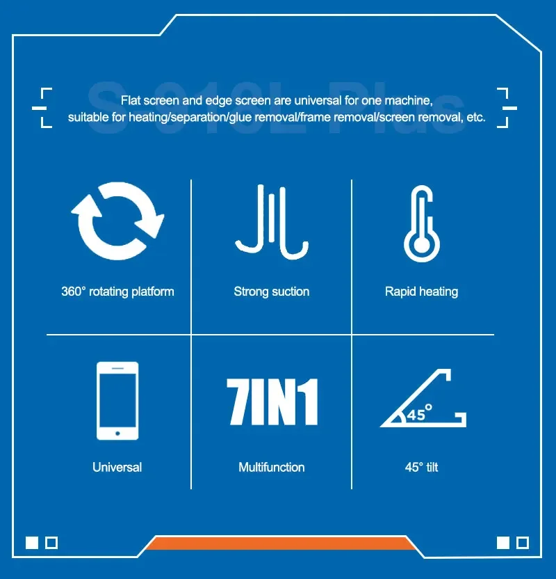 【Fast¦ S-918L Plus Multifunctionele Schermframescheider 360 ° Roterende Vacuümverwarmingstabel 7 In 1 Randafscheider