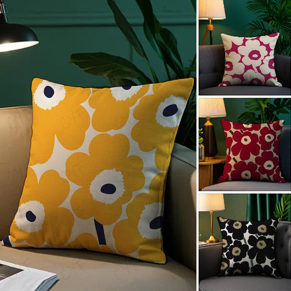 M-Marimekko U-Unikko Pillow Case Pillowcase Anti-dustmite Pillow Invisible zipper silky short plush Sofa cushion cover