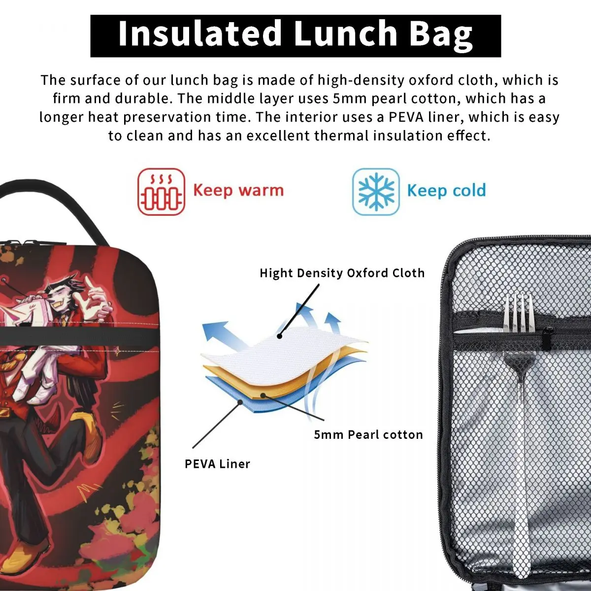 Deltarune 3 Tenna It Is TV Time Сумка для обеда Пикник на открытом воздухе Ланч-бокс для унисекс Термальная сумка-тоут Оксфорд Портативная сумка-холодильник