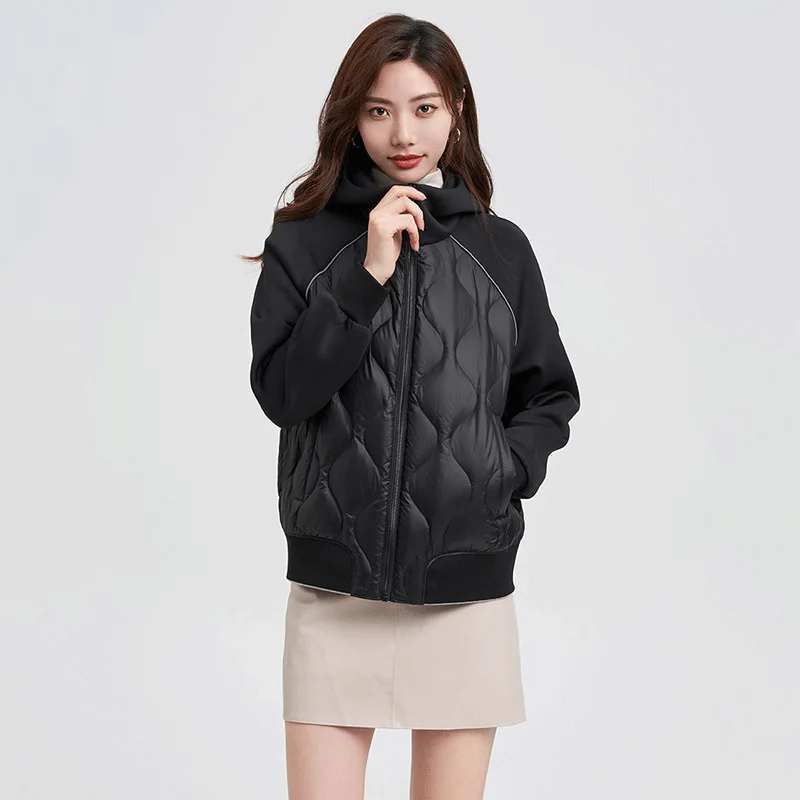 

New Lightweight Goose Down Jacket Women Short Autumn Winter Fashion Couple Hooded Sports Down Sweatshirt Women Outerwear JK-117