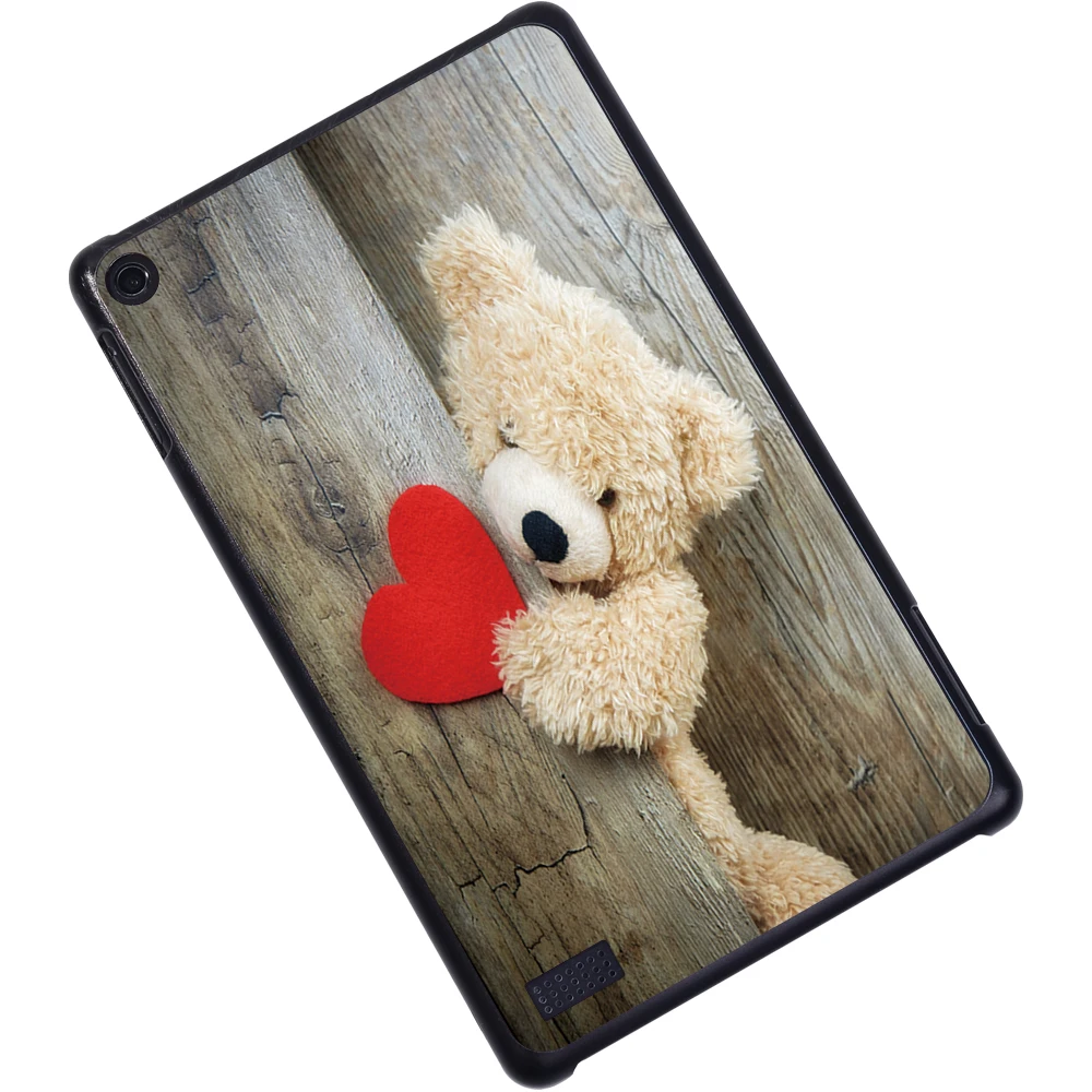 Custodia per tablet per Fire 7 (9a generazione 2019) Modello in legno Custodia protettiva in plastica leggera con guscio posteriore rigido resistente alle cadute