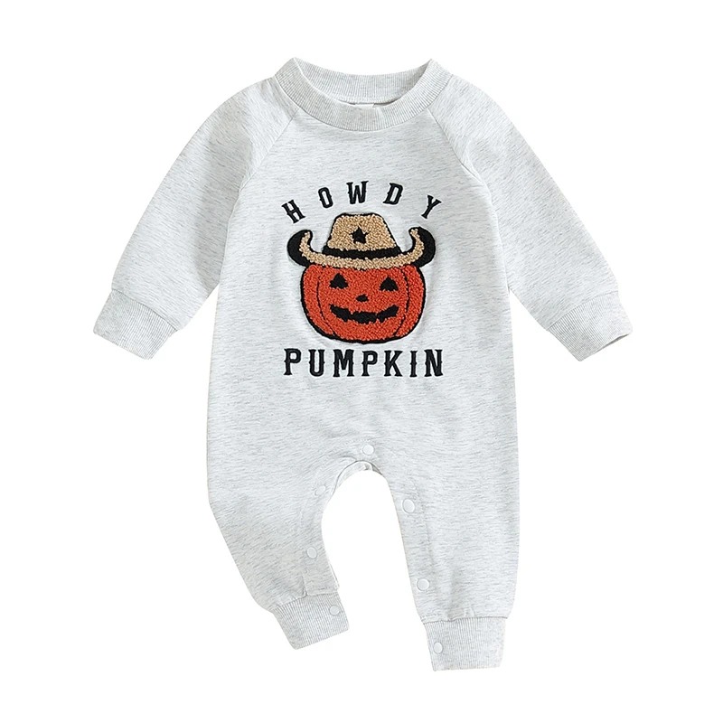 Baby Boy Halloween felpa pagliaccetto Casual Pumpkin Ghost ricamo tuta manica lunga per neonato bambino autunno Outfit