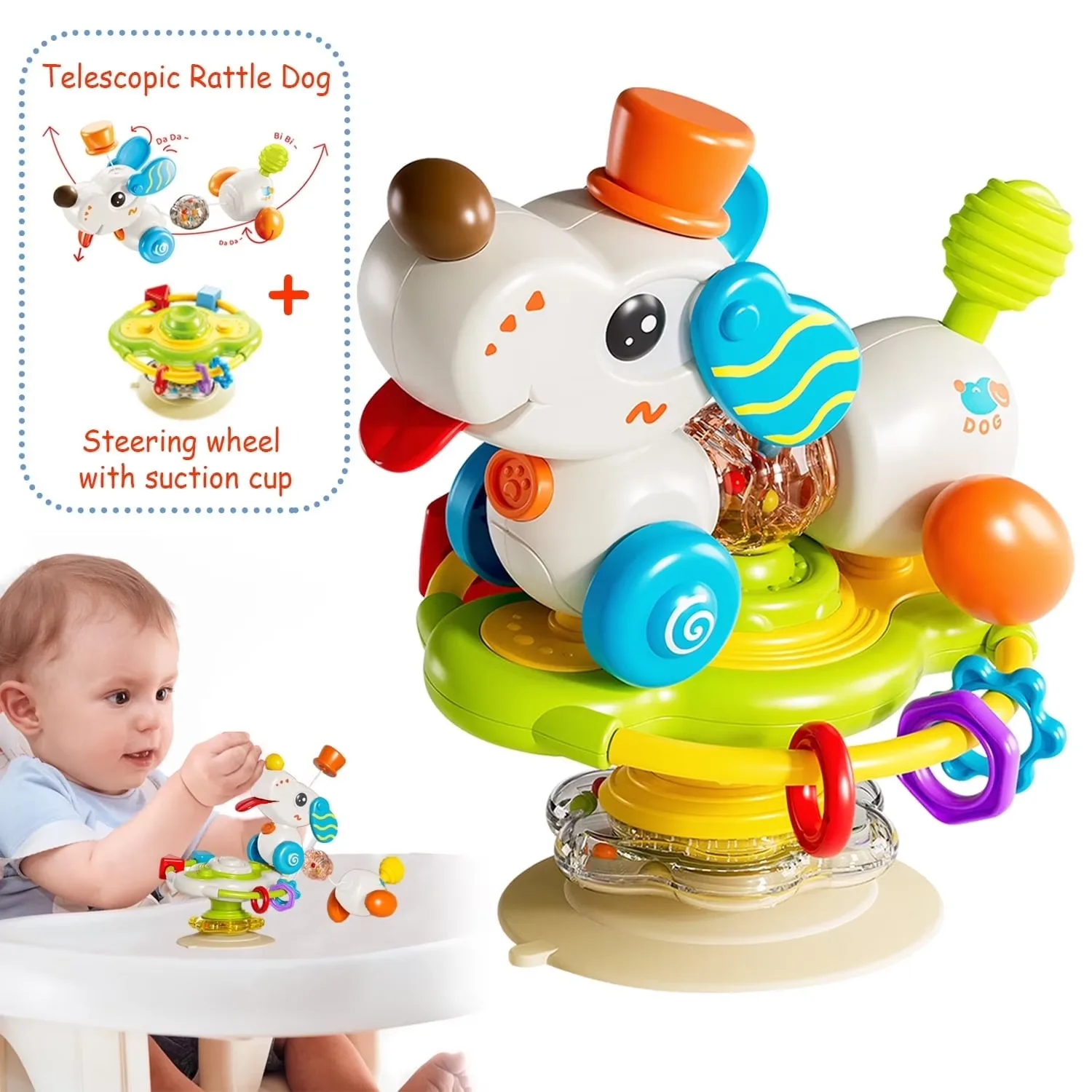 Multifunctional Baby High Chair Suction Cup Toy Rotating Steering Wheel Sound Music Early Education Puzzle Interactive Games