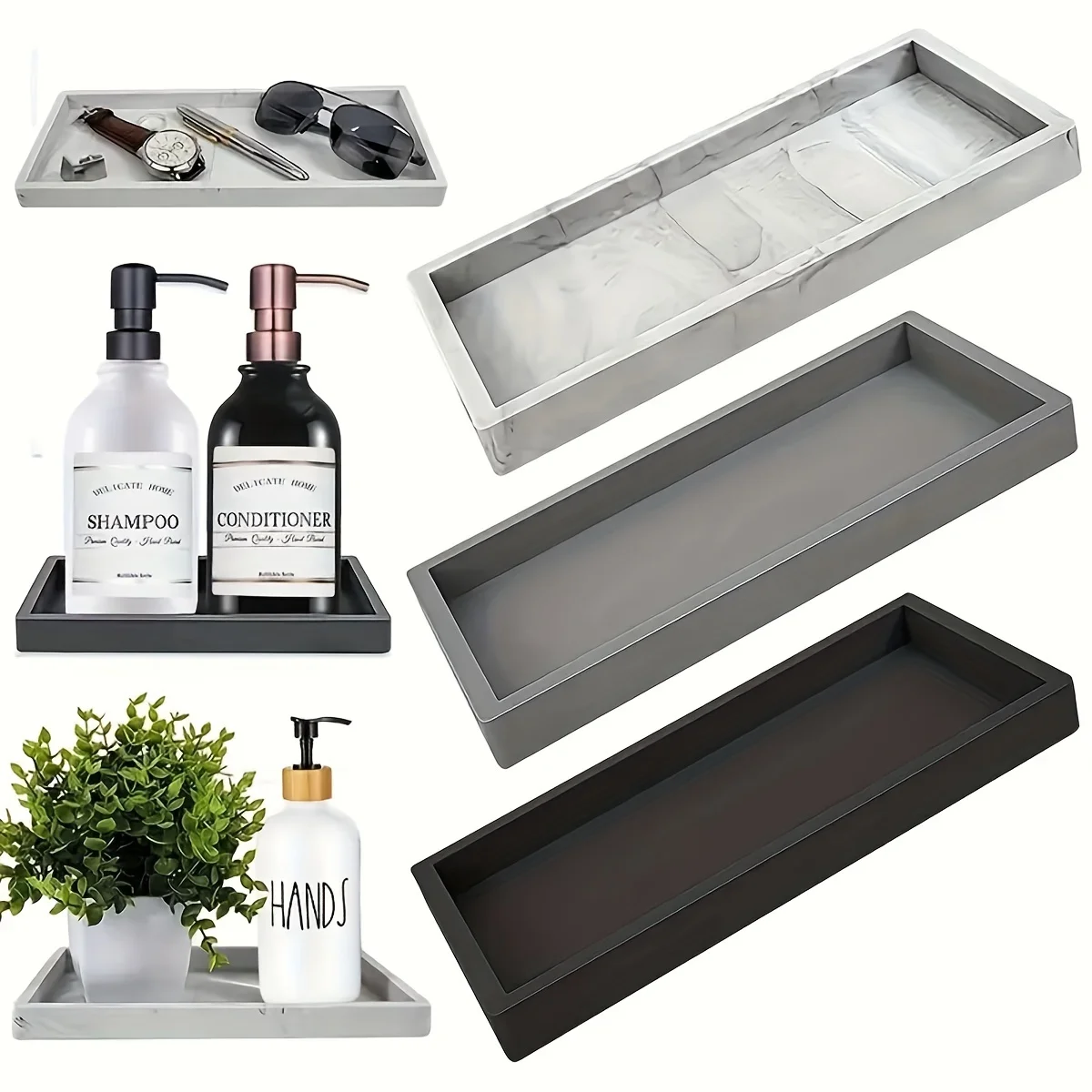 Kleines Schminktischtablett aus Silikon – eleganter Organizer für Badezimmer-Arbeitsplatten-Essentials, Schmuck und Dekoration
