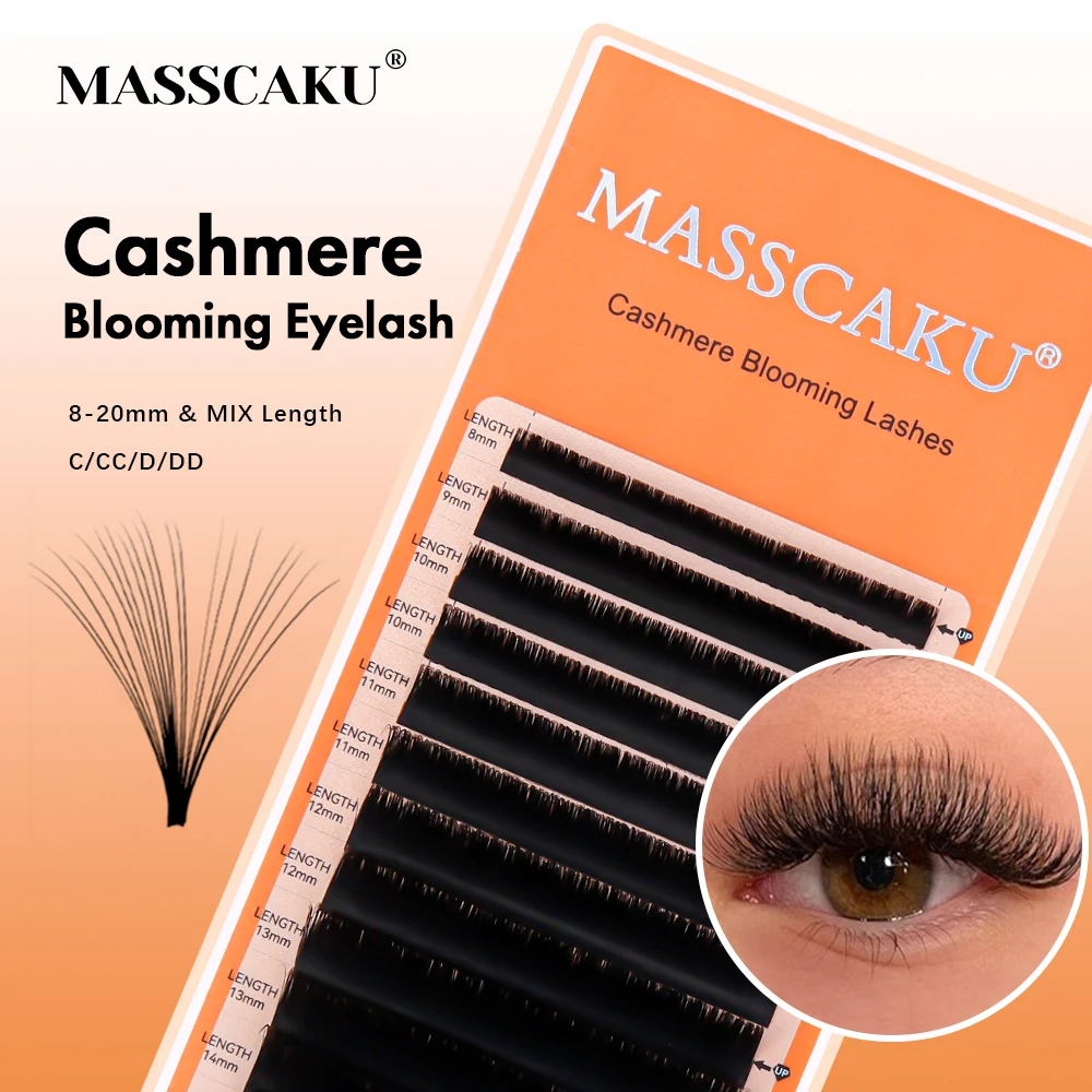 

Customizable Mix Length Cashmere Easy Fan Lashes Extensions C D Curl Super Soft Durable Blooming Fake Eyelashes from MASSCAKU