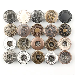 17mm Metal Brass Jeans Buttons Hollow or Flat Shank Button Sewing-Free Change Waist Size Buttons for Garment Sewing Accseeories