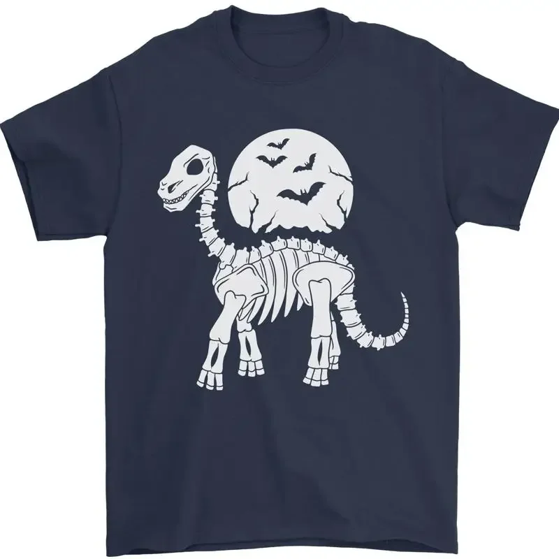 Ein Dinosaurier-Skelett mit einem Vollmond Halloween Herren T-Shirt 100%