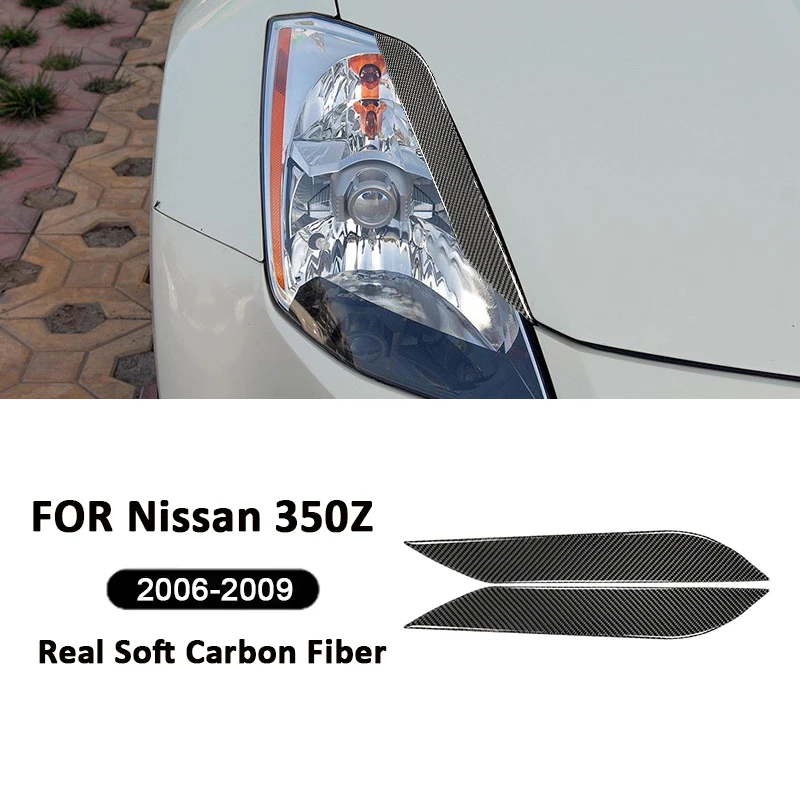 

For Nissan 350Z 2003-2009 Carbon Fiber 2PCS Car Headlight Eyebrow Protection Trim Strips Decoration Sticker Interior Accessories