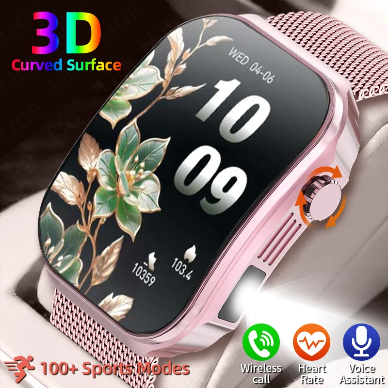 

LIGE 2.2-Inch 3D Curved Screen Smartwatch Men Women Health Monitor Bluetooth Call Sports Fitness Tracker Watches For Android iOS