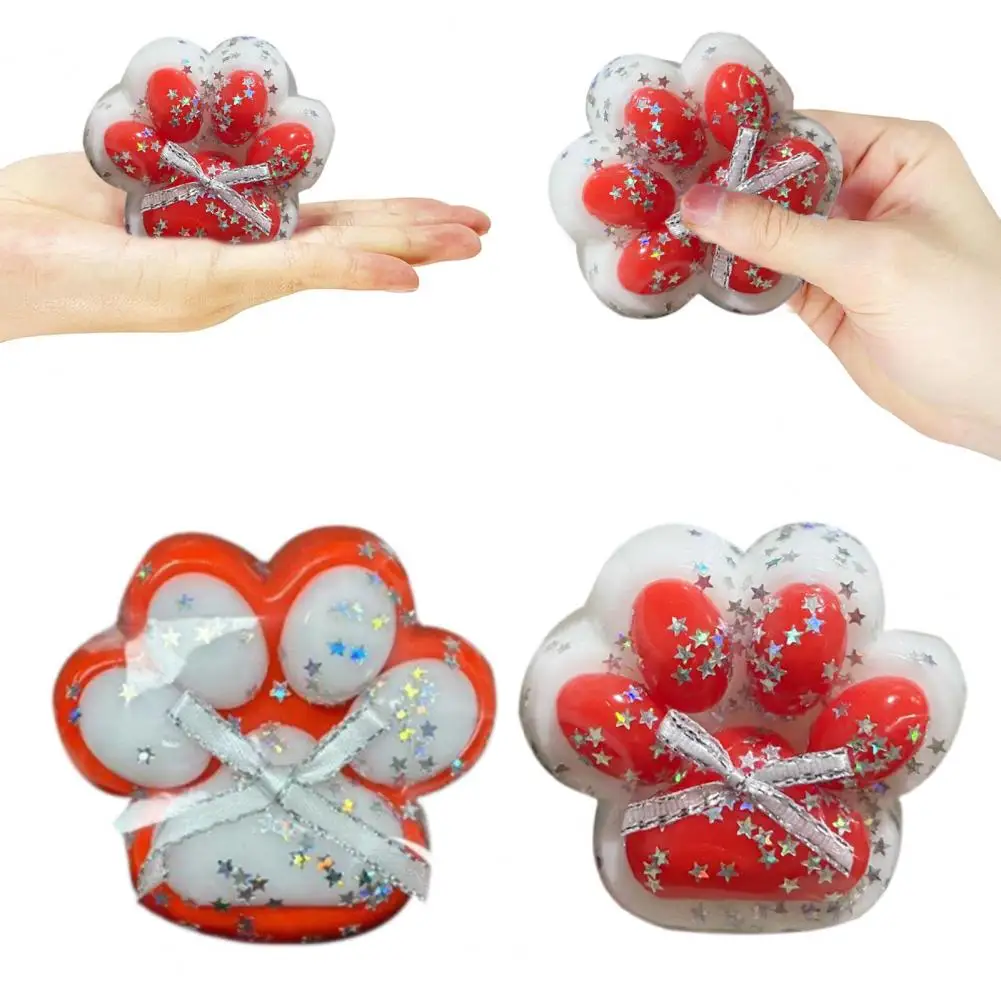 Cat Paw Toy Glitter Star Christmas Squeeze Toy for Anxiety Relief Soft Stress Ball Fidget Toy for Kids Teens Adults