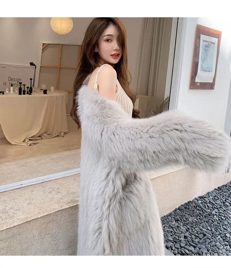 New Temperament Imitation Fox Fur V-neck Internet Famous Toka Long Fur Women\'s Loose and Slimming Jacket Women\'s Coat