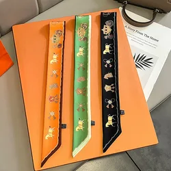 Women Scarf Skinny Silk The War Horse The Carriage Print Bandana Small Handle Bag Ribbons Female Neckerchief Head Scarves