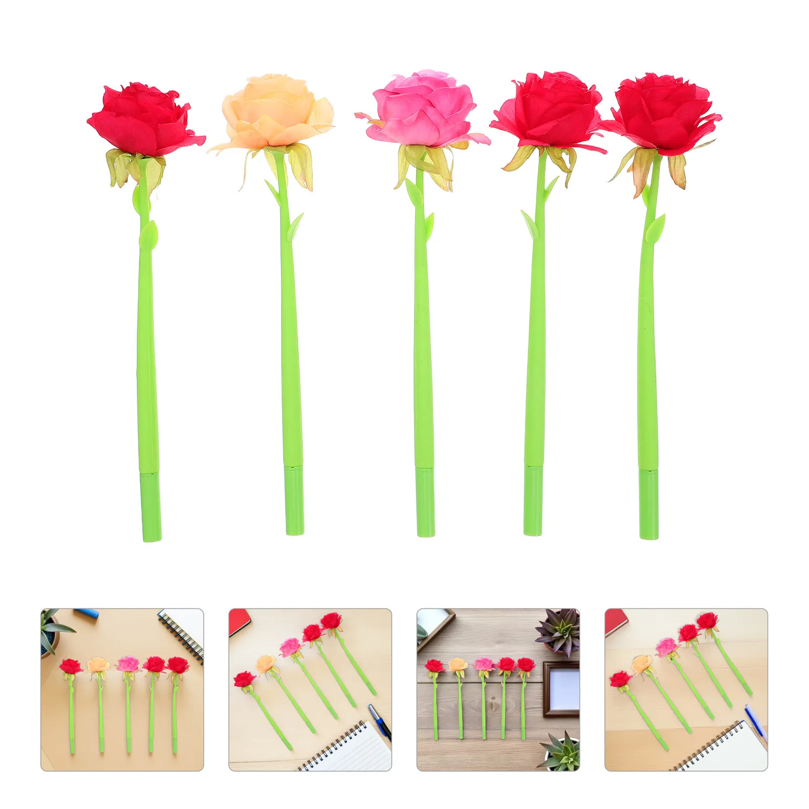 

5Pcs Flower Shaped Ballpoint Pens Silicone Adorable Writing Pens Smooth Ink Portable for Students Office Students Stationery