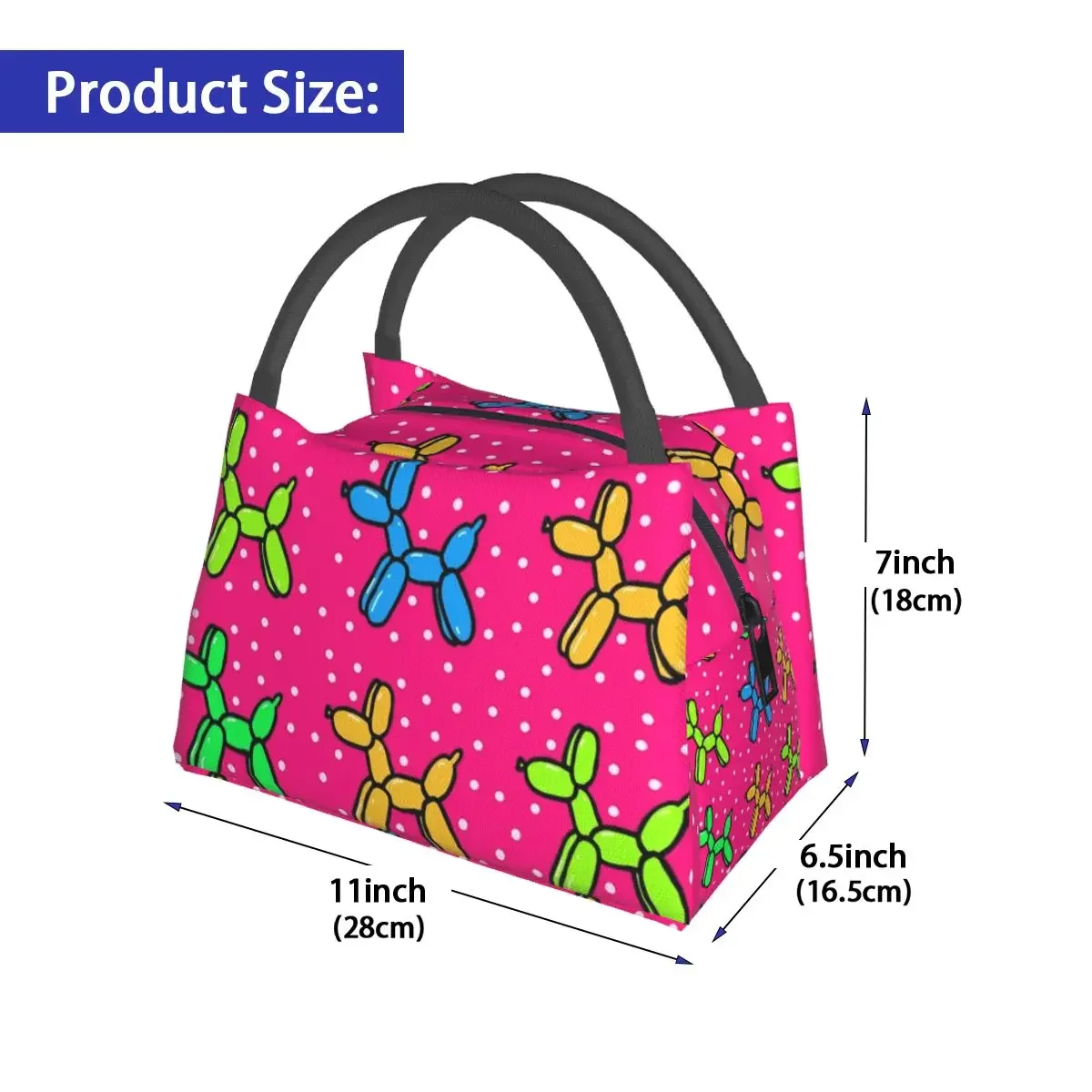 Balloon Dogs Print Lunch Bag Polka Dots Vintage Lunch Box Adult School Zipper Cooler Bag Oxford Designer Thermal Tote Handbags