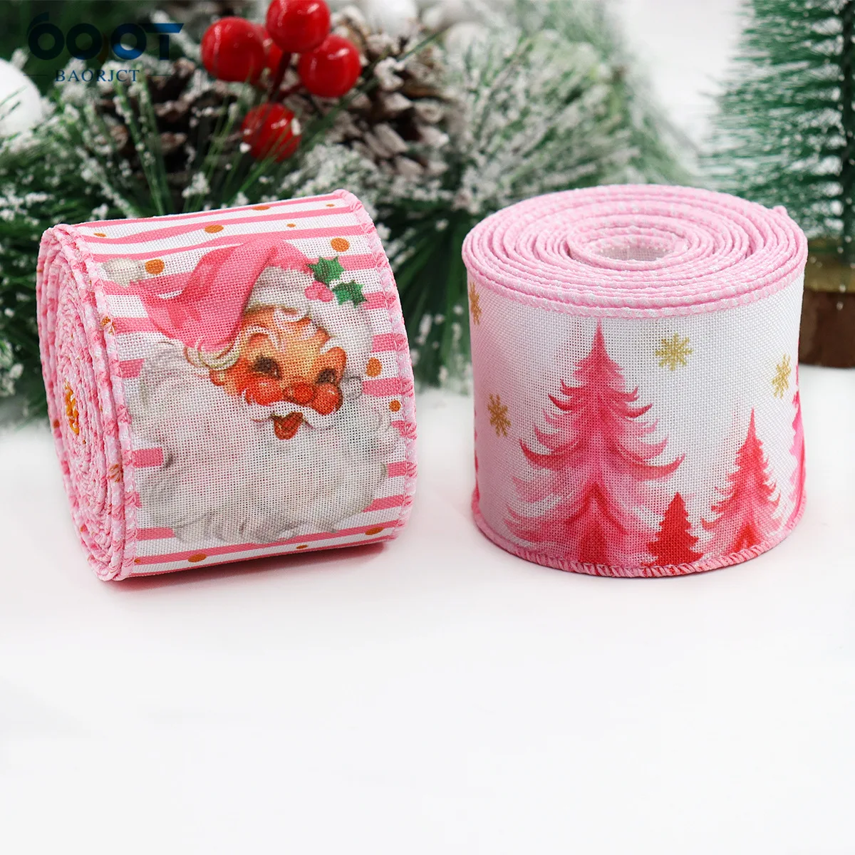 5Yards/roll Christmas Ribbon Pink Plaid Grosgrain Ribbons for Wedding Cake Birthday Gift Wrapping Bowknot Christmas Decor