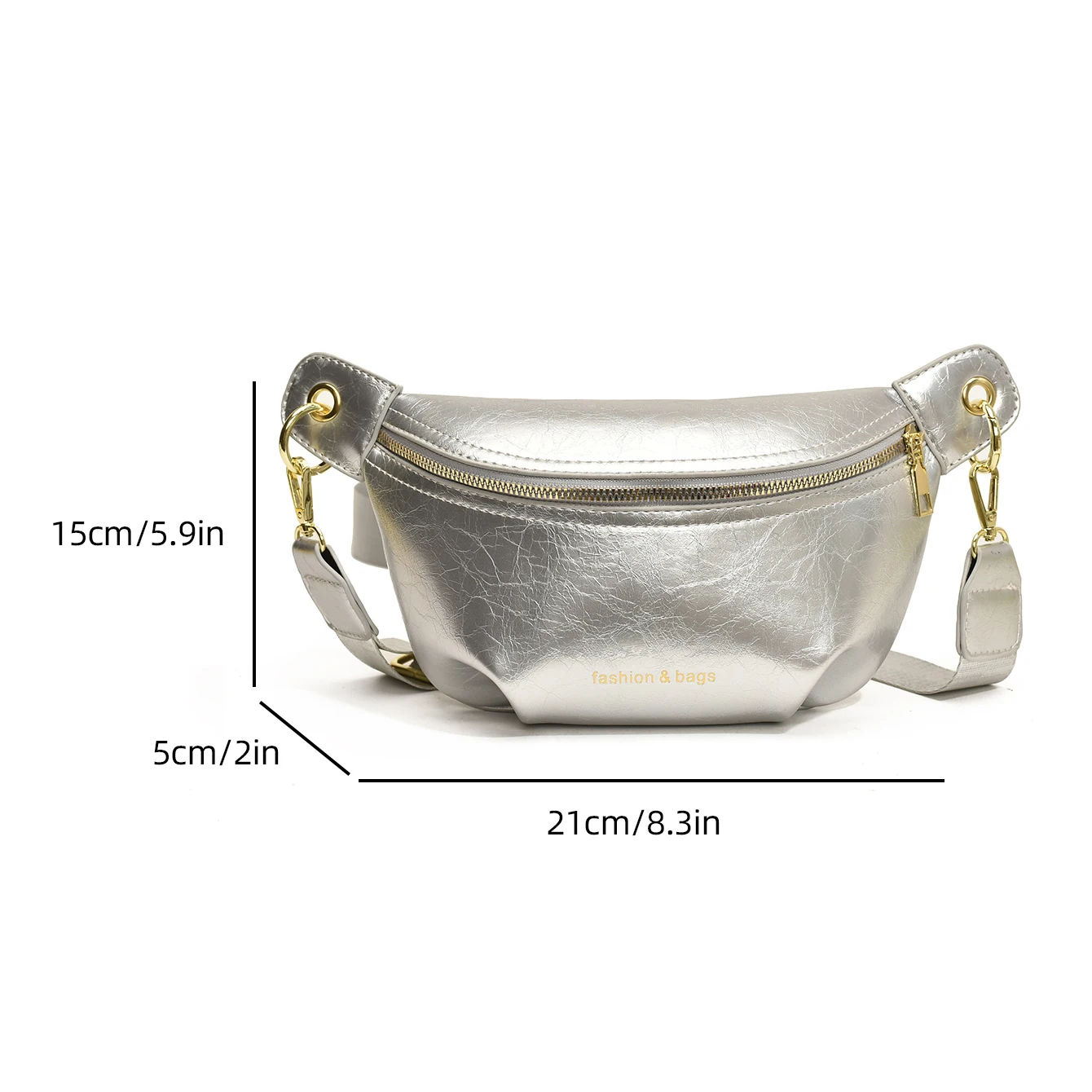 Chain Waist Bag For Women Silver Fanny Pack Quality PU Leather Saddle Crossbody Chest Bag Female Waist Pack Banana Hip Bag Purse