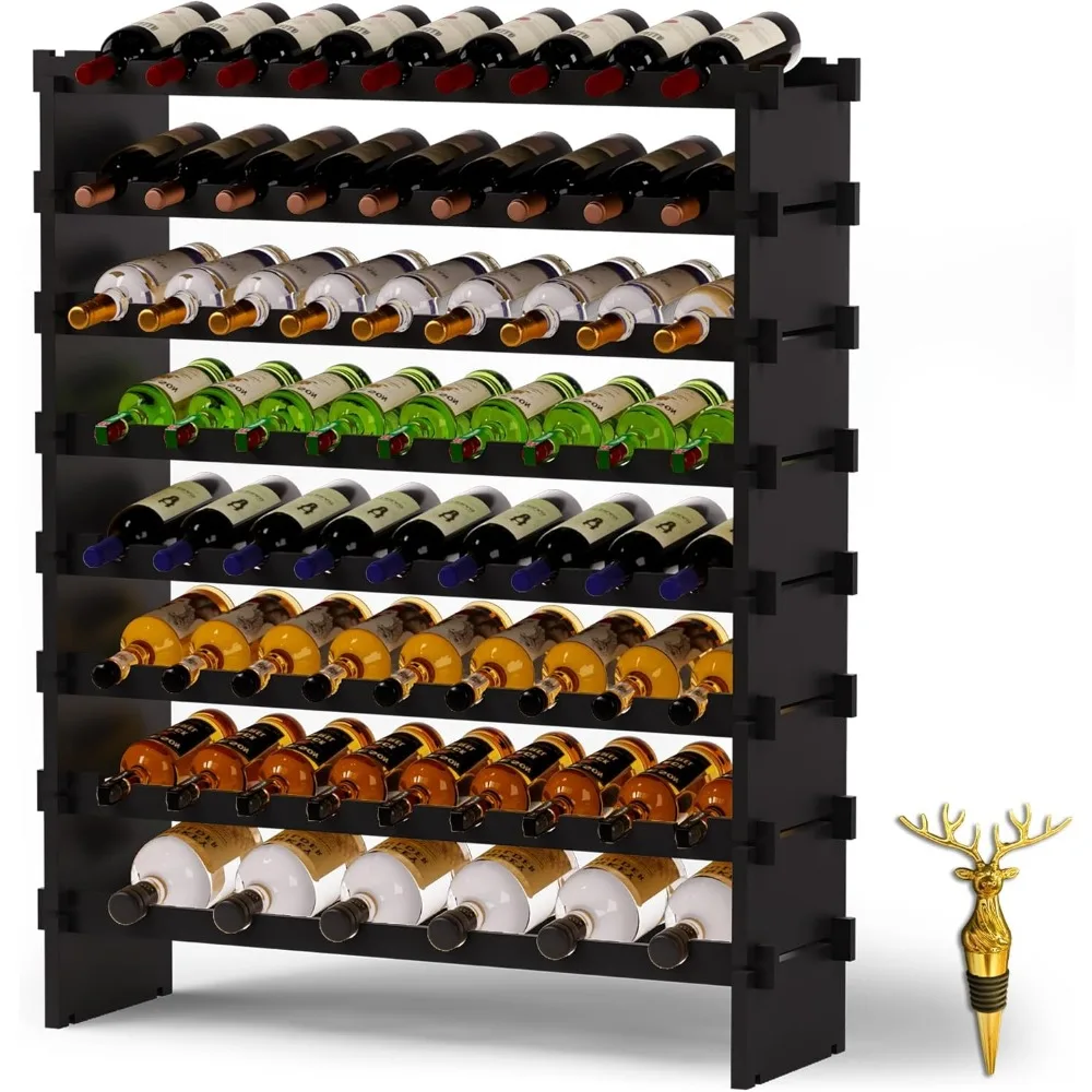 

Wine Rack Freestanding Floor, Bamboo 8-Tier 69 Wine Bottle Holder Racks Countertop Cabinet Display, Wooden Stackable Modular Win