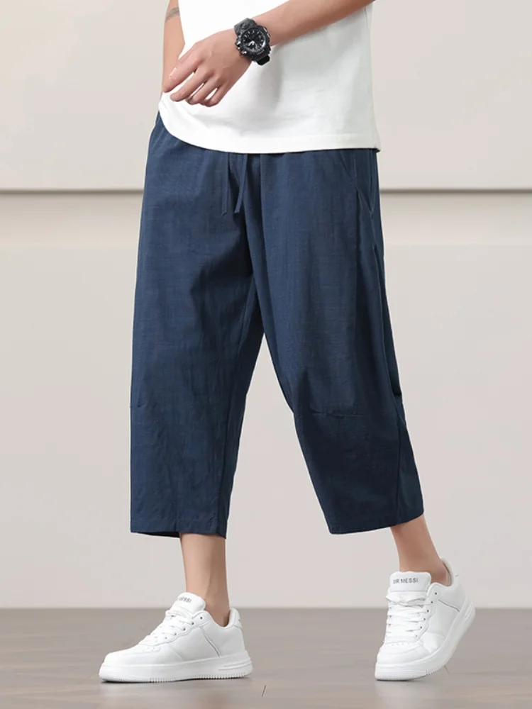 

Мужские летние повседневные брюки-капри из льна и хлопка, дышащие, комфортные, тонкие, в китайском стиле, новый фасон