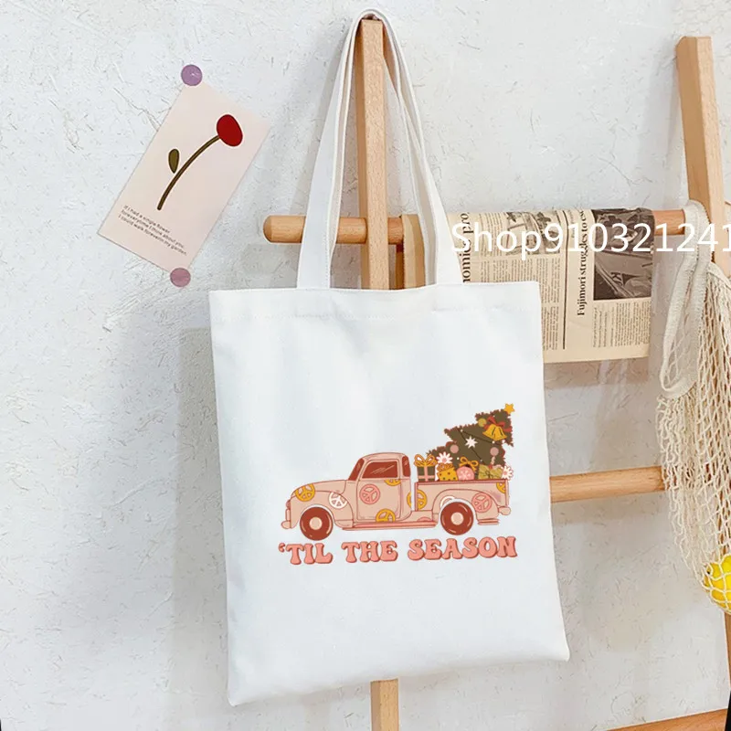 Hot Cocoa Christmas Movie Bags Shopping Letter Handbags Printing Women Canvas Bags Cute Shopper Bag Tote Bag Shoulder Bags