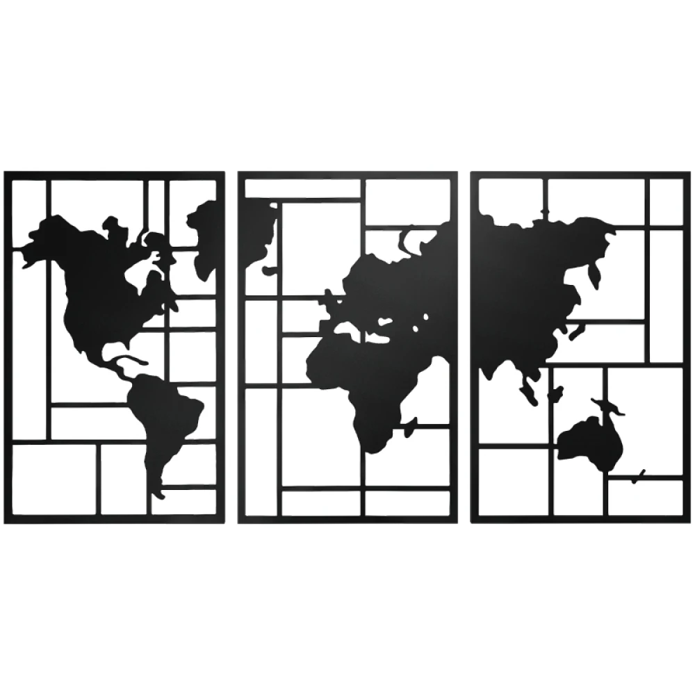 CIFBUY Metal Wall Art Black Iron World Map Rustic Decor Easy Install For Living Room Bedroom Hallway 50x80cm