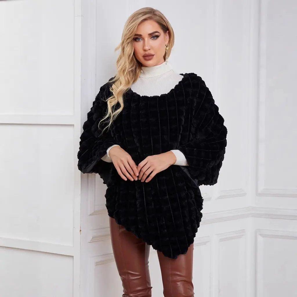 

Women's Faux Fur Jacket Solid Color Warm Autumn Winter Cloak Shawl European American Style Women's Outerwear