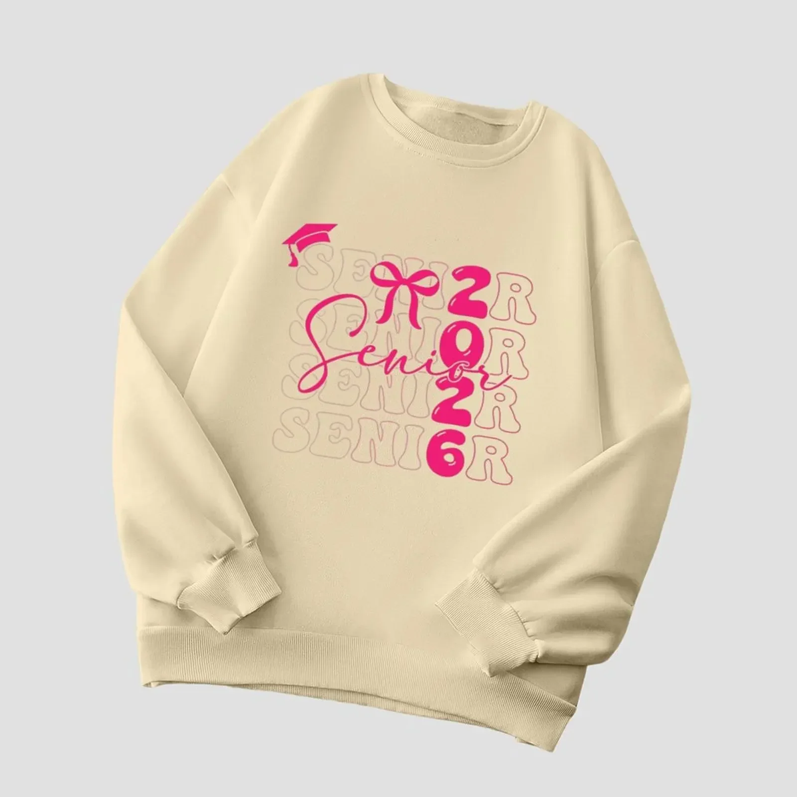 Women's Sweater Round Neck Sweatshirts Velvet Winter Casual Printed Pattern Print Pullovers Autumn Woman Clothes 2025