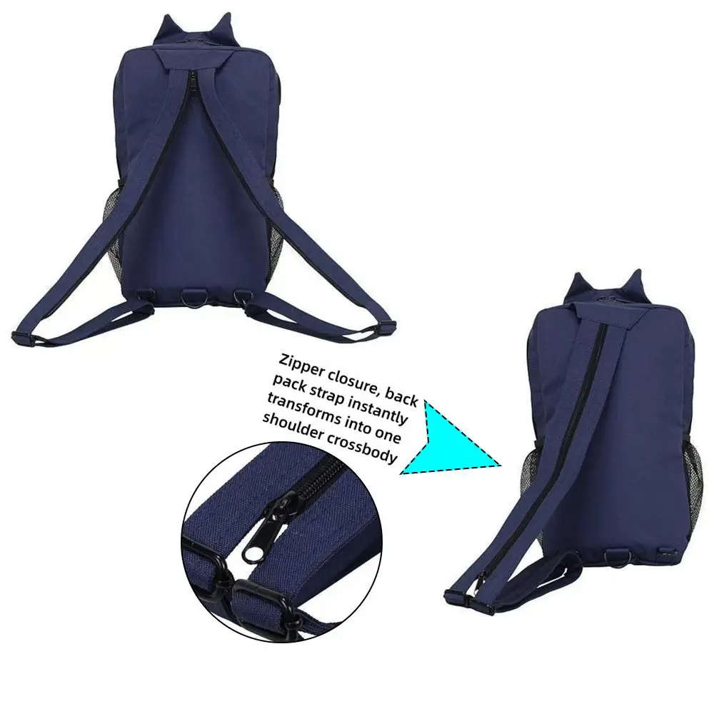 Oxford Fabric Cartoon Cat Backpack Multi-Pocket Breathable Convertible Crossbody Bag Lightweight 2 Ways Carry Shoulder Sling Bag