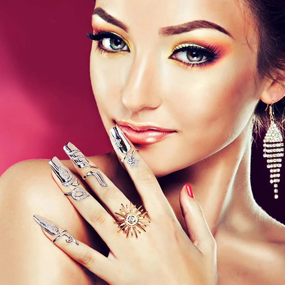 Fashion Creative Nail Ring Sets Silver plated color Finger Rings For Women Party Jewelry Anel Anillos Aneis Bague Jewellery Gift