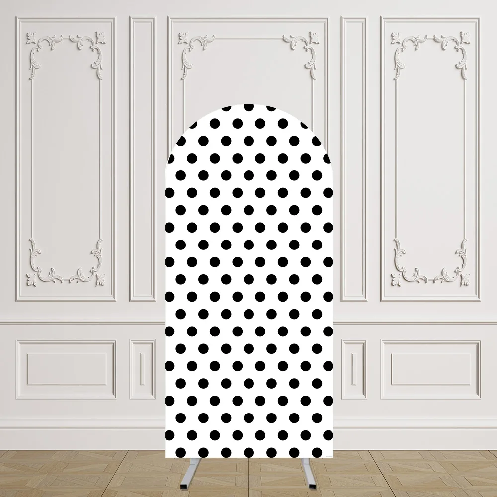 

Mehofond White Arched Backdrop Cover Kids Birthday Party Photography Background Black Dots Decor Double-sided Poly Photo Studio