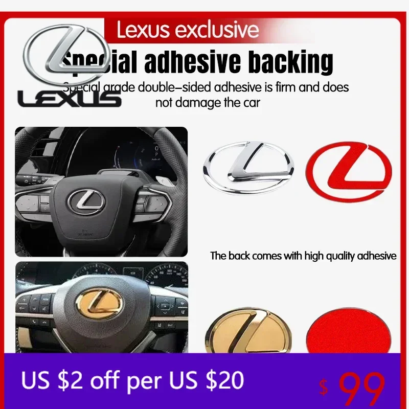 

Наклейки-логотипы на руль из металла с гальваническим покрытием, 64 мм, 77 мм, для Lexus ES240, ES250, IS250, LX460