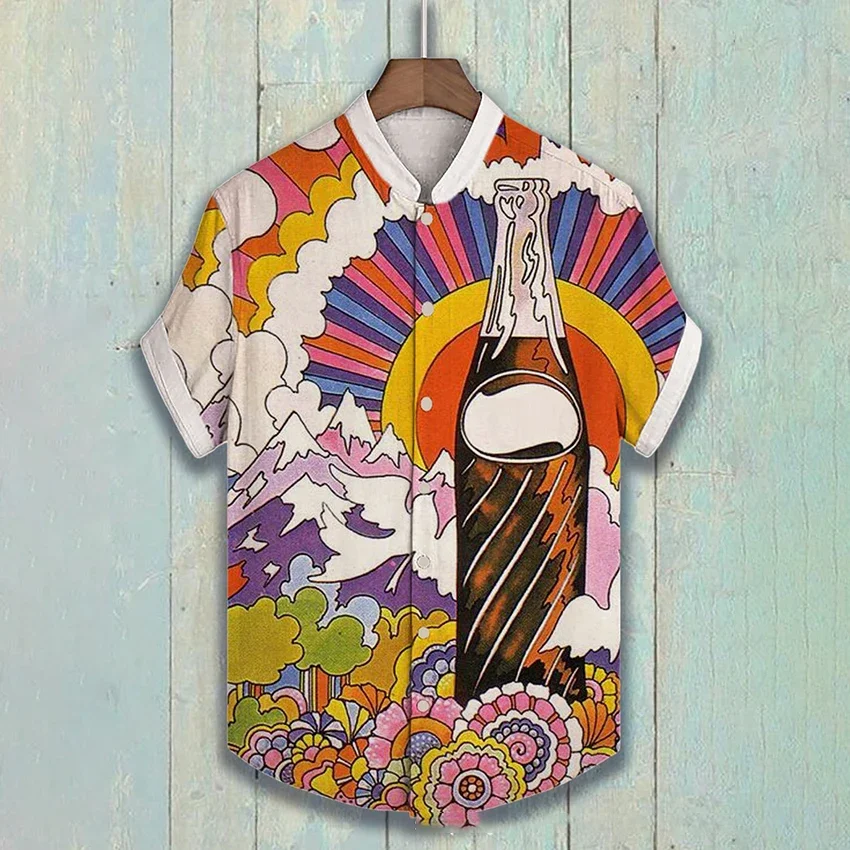 

Summer New Men's Short Sleeve Shirt Art Dream Print Breathable and Comfortable Hawaiian Shirt China-Chic Stand Collar Cardigan