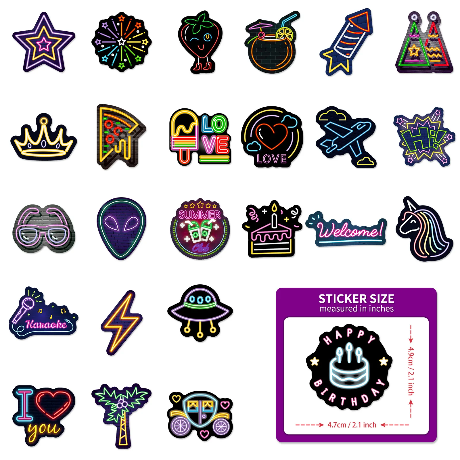 10/25/50pcs Graffiti Night Neon Light Stickers for DIY Suitcase Water Bottle Phone Guitar Laptop Car Motorcycle Skateboard