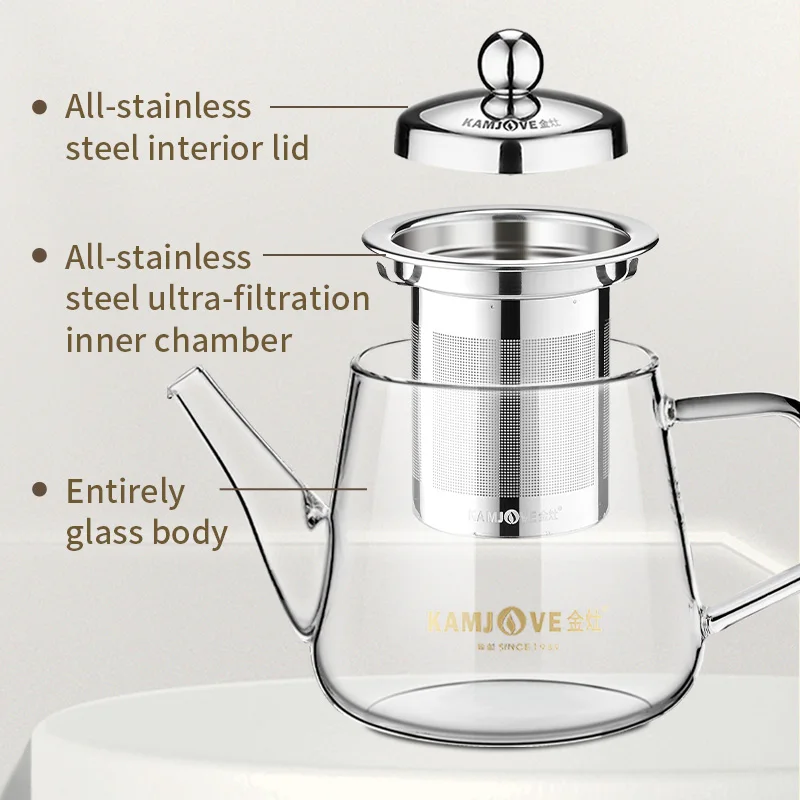 KAMJOVE Glass Flower Tea Pot Set Office Tea Cup Household Tea Set Filter Tea Cup Glass Teapot Infuser Kettle 360ml/450ml/500ml